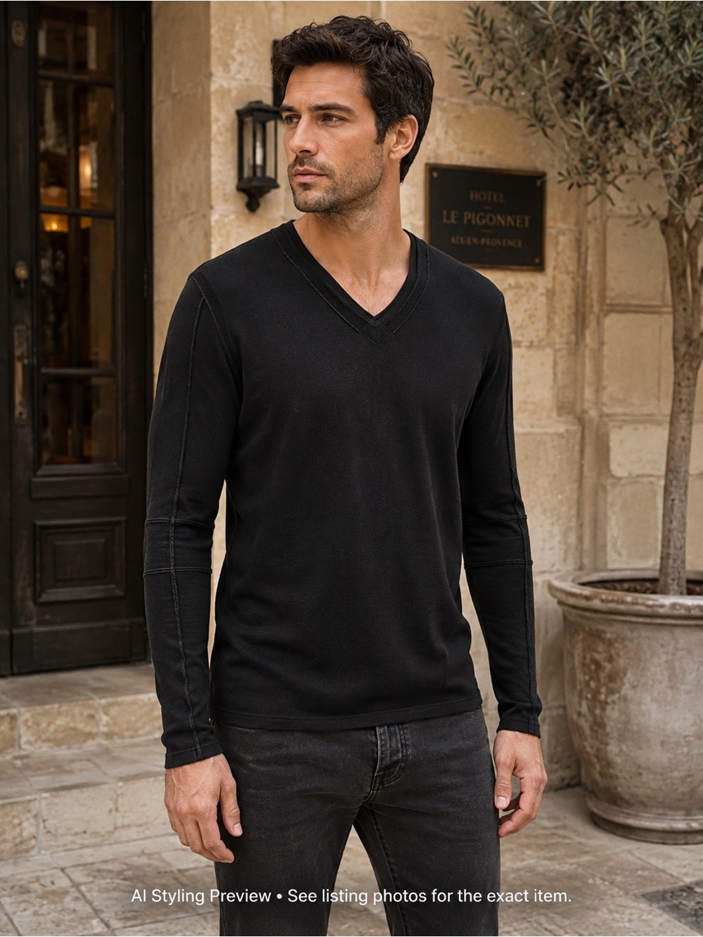 John Varvatos USA Men’s M Black Wool Blend V Neck Lightweight Sweater